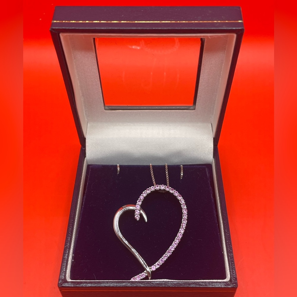 Women’s Noble Heart Necklace With Pink CZ Pendant ~ Gold Plated